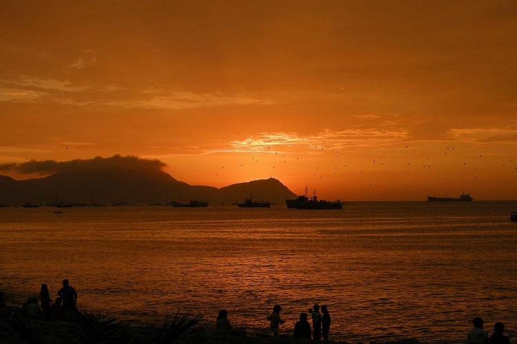 San Lorenzo Island at sunset from El Callao, the port of Lima, Peru