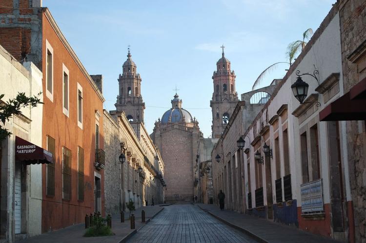 Garcia Obeso street behind cathedral in Morelia, Mexico