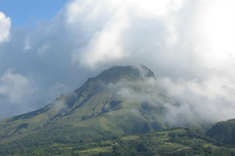 Summit of Mount Pelée in the clouds (Martinique)