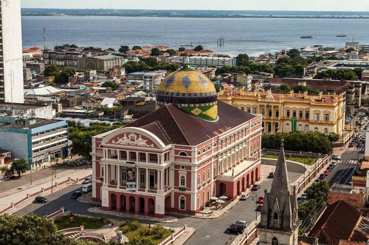 Aerial view of the Amazonas Theater in Manaus, Brazil
