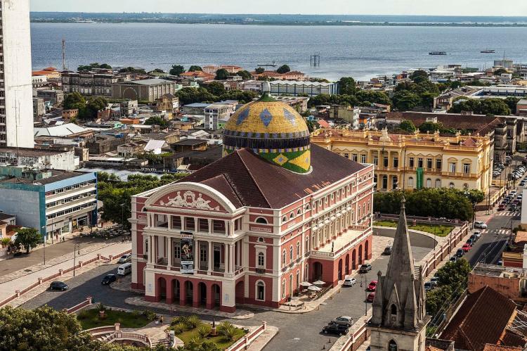 Aerial view of the Amazonas Theater in Manaus, Brazil