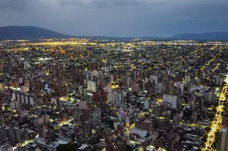 View of San Miguel de Tucumán city center at night.