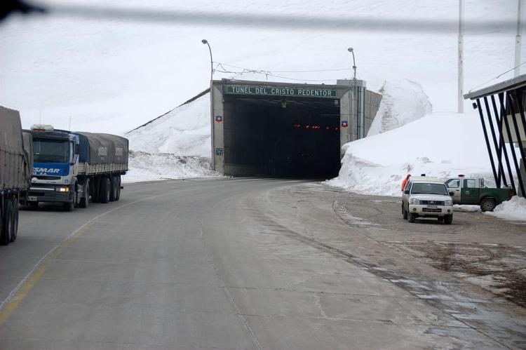 Chilean end of Tunel del Cristo Redentor in winter.