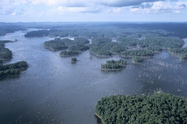 Aerial view of the Petit-Saut Dam on the Sinnamary River in French Guiana
