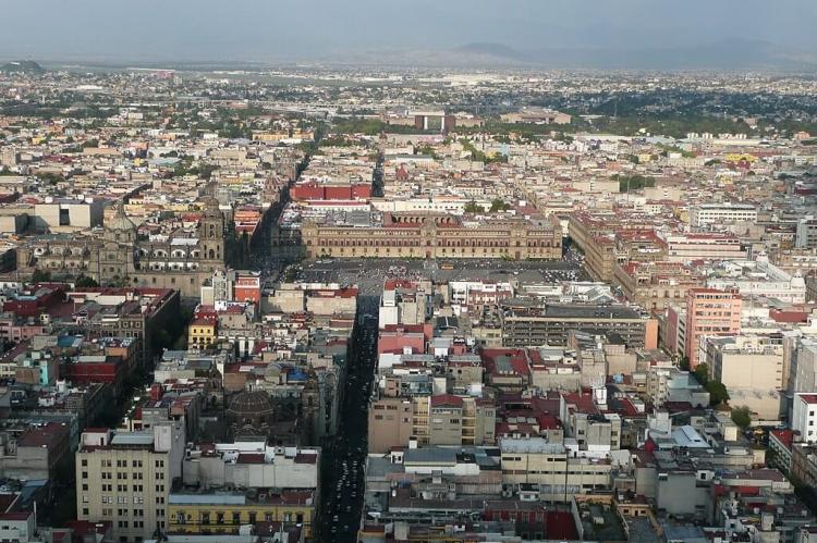 Aerial view of the Zocalo and Historic Center of Mexico City