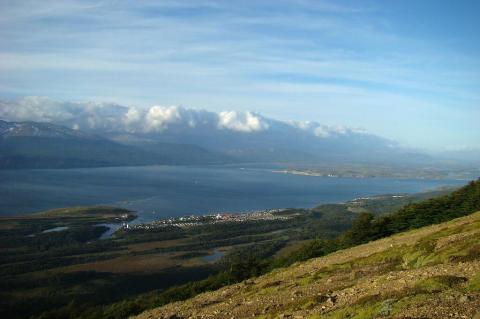 Panoramic view of the city of Puerto Williams from Cerro Bandera, Chile