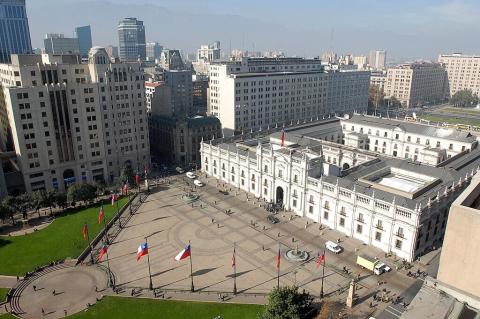 View of the La Moneda Palace from the Ministry of Finance, Santiago, Chile