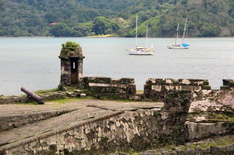 Fortification ruins at Bay of Portobelo, Panama