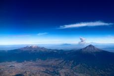 Aerial view of Eje Neovolcánico Transversal, Mexico: Ixtaccíhuatl, Cofre de Perote, Popocatepetl, Pico de Orizaba